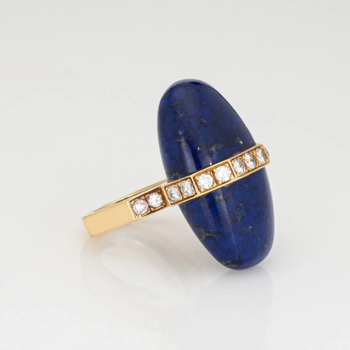 Bague Bague vintage en or jaune 18 carats avec diamants et lapis-lazuli, style abstrait, années 70, taille 5, bijoux de domaine 58 Facettes G13579