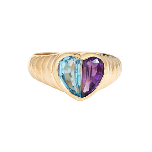 Bague 53 Bague cœur en or jaune, topaze bleue et améthyste 58 Facettes G13919