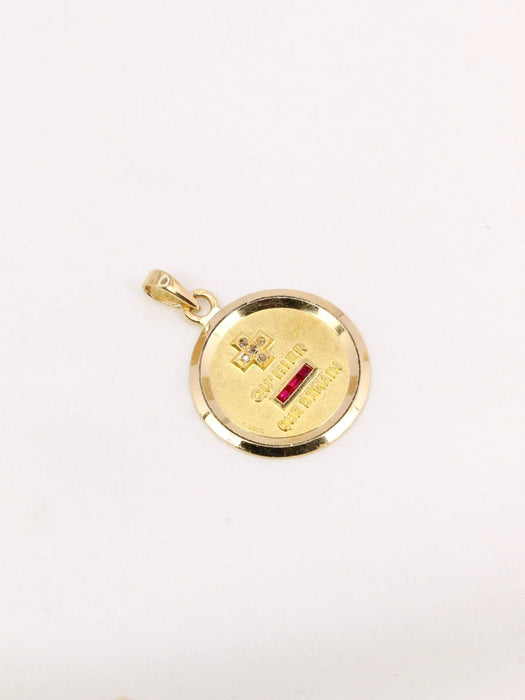 Pendentif AUGIS - Médaille amour grand modèle Plus qu'hier moins que demain or jaune diamant rubis 58 Facettes J477