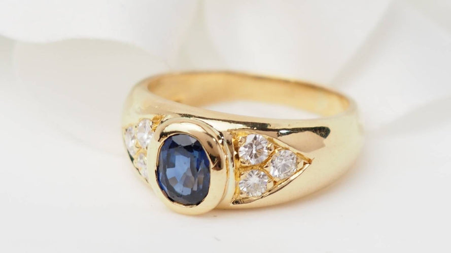 Bague 55 Bague Jonc en or jaune, spinelle bleu et diamants 58 Facettes 33040