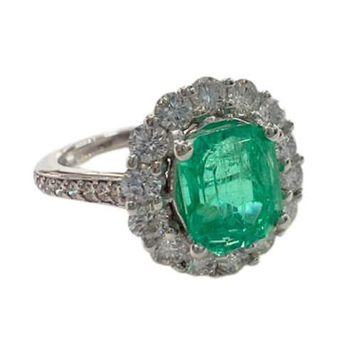 Bague 52 Bague en or blanc, diamant et émeraude, de conception contemporaine - avec certificat d'authenticité 58 Facettes Q272B