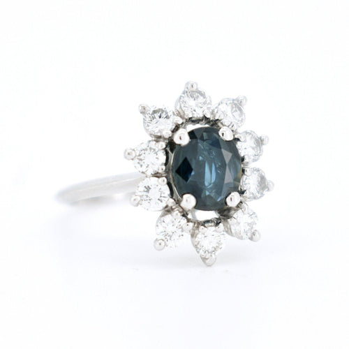 Bague Marguerite Vintage en Or 18 Carats, Saphir Naturel et Diamants
