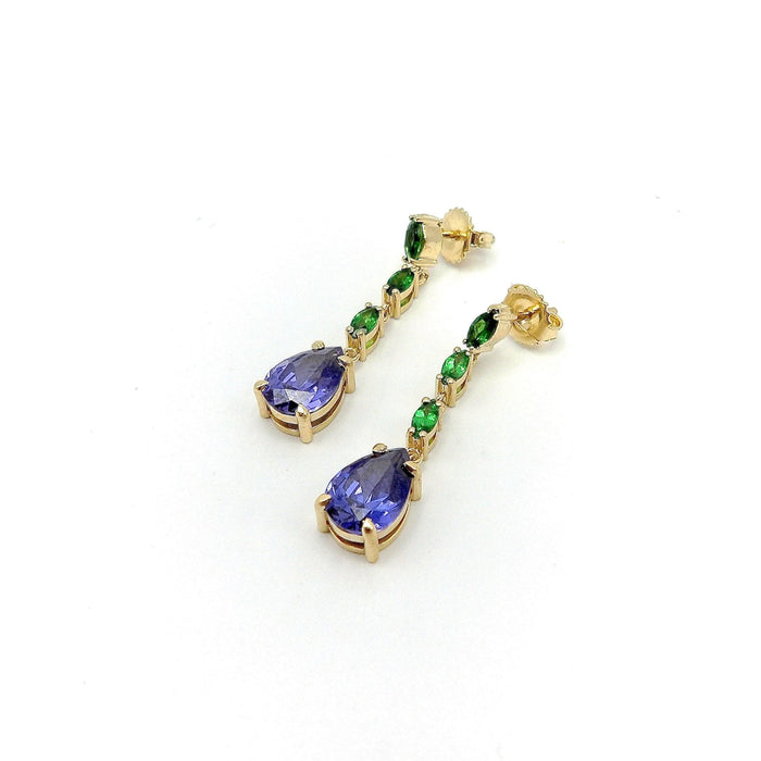 Boucles d'oreilles Boucles d'oreilles pendantes en or tanzanite et grenat tsavorite 58 Facettes