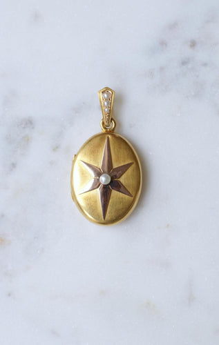 Pendentif Médaillon ancien étoile or rose et or jaune, perles fines 58 Facettes