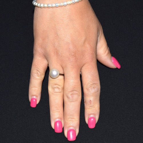 Bague 56 Bague ancienne en or blanc avec perle naturelle 58 Facettes