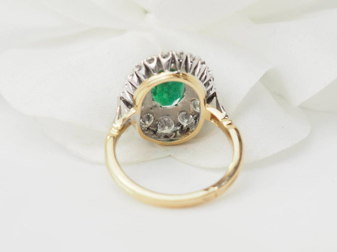 Bague 53 Bague entourage en or bicolore, émeraude et diamants 58 Facettes 33483