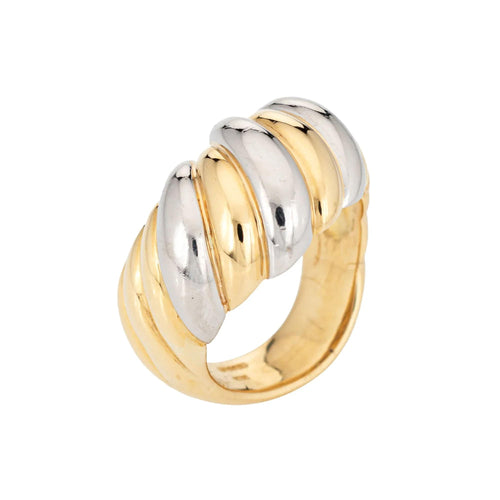 Bague 47 Bague Dôme Cannelé Vintage Platine Et Or Jaune Cocktail Bicolore 58 Facettes G4292