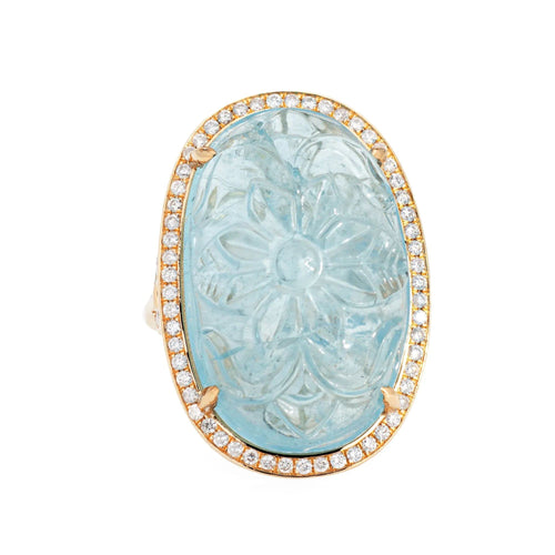 Bague 53 Bague aigue-marine sculptée 33 carats, diamant, grands bijoux de Cocktail, bijoux de fleurs 58 Facettes G13157