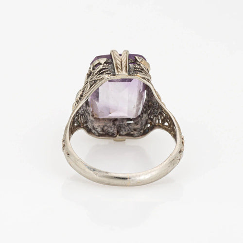Bague Bague Art Déco Vintage Améthyste Filigrane Or Blanc 18 carats Taille 5.5 Bijoux Fins 58 Facettes G6838