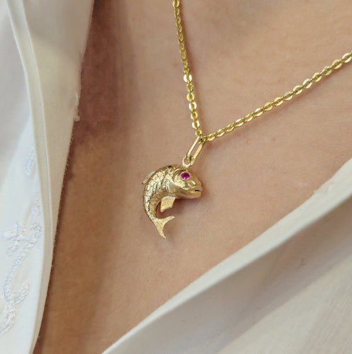 Pendentif Pendentif Poisson en or jaune et rubis 58 Facettes 33092
