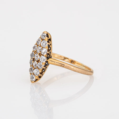 Bague diamant victorienne antique en or jaune 18 carats, petite navette, taille 4, bijoux raffinés