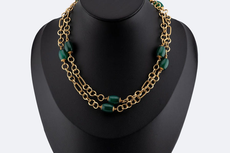 Collier Collier en or jaune avec pierres semi-précieuses vertes 58 Facettes col171