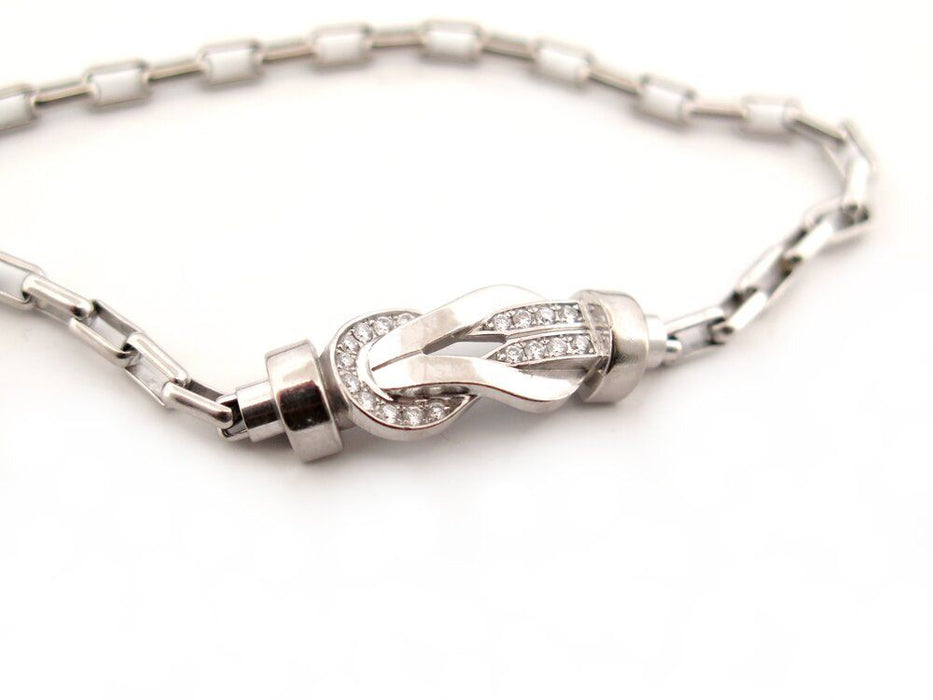 bracelet FRED chance infinie mm diamants & chaine or blanc +cable vert