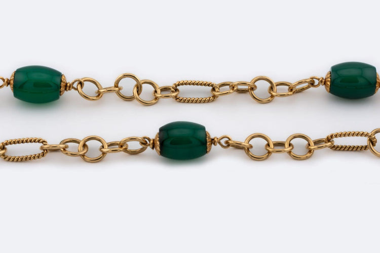 Collier Collier en or jaune orné de pierres semi-précieuses vertes 58 Facettes col171