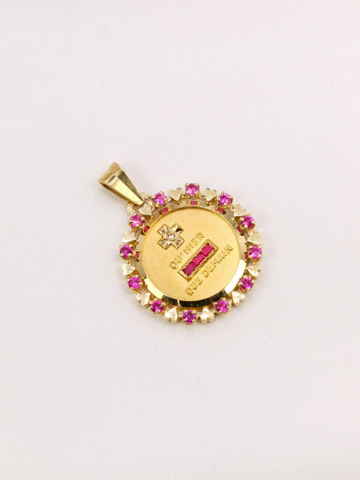 Pendentif AUGIS - Médaille Amour entourage cœur diamant rubis 58 Facettes J457