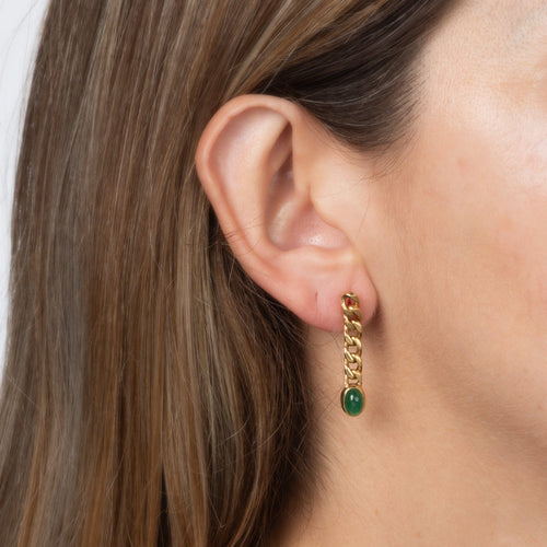 Boucles d'oreilles Boucles d'oreilles vintage en or jaune 18 carats, monture gourmette émeraude, pendentif de 3,2 cm (1 1/4 po), bijoux fins 58 Facettes G14228