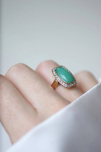 Bague 54 Bague Art Deco Chrysoprase Diamants 58 Facettes