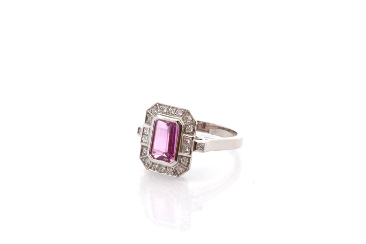 Bague 53 Bague vintage saphir rose de 1,57cts et diamants 58 Facettes 26641-27260