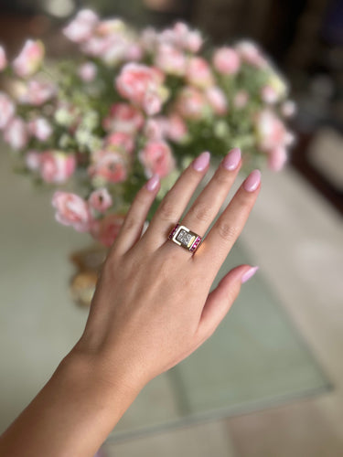 Bague 54 Bague TANK - Or jaune diamants et rubis 58 Facettes 1050