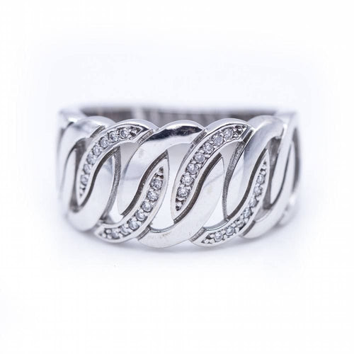 Bague 55 Bague large en or blanc avec diamants, toute neuve. 58 Facettes N102883LF