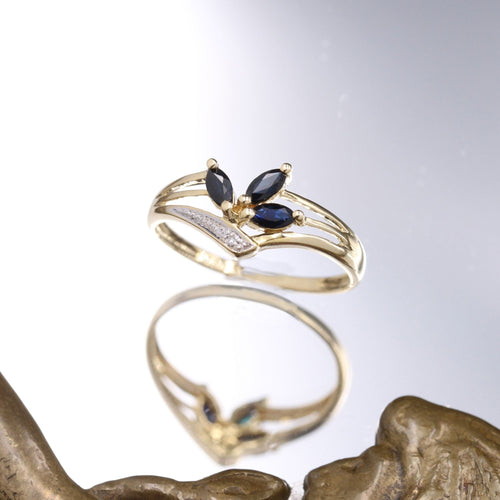 Bague 51 Bague d'occasion or jaune saphirs navette diamant 58 Facettes 17-024B