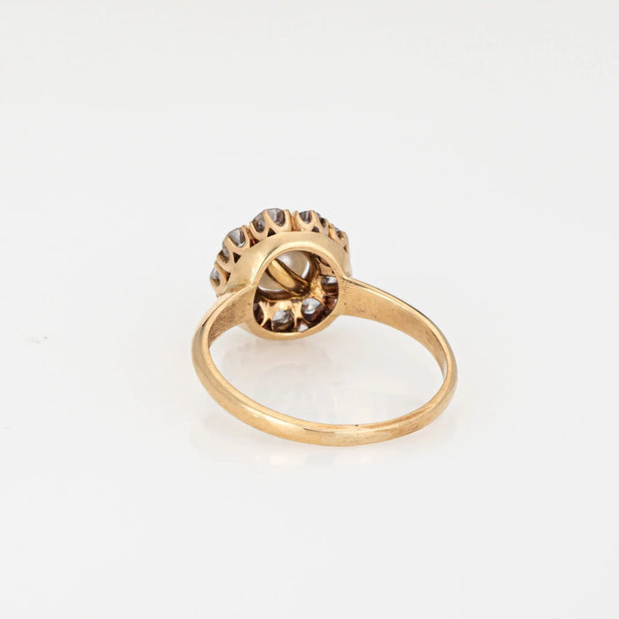 46 Antique Victorian Ring Pearl Mine Cut Diamond Cluster Yellow Gold Halo 58 Facettes G13660