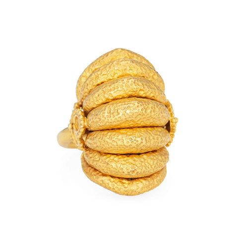 Bague Bague dôme cannelée Ilias Lalaounis taille 6 vintage en or 18 carats, grand bijou de cocktail 58 Facettes G13681