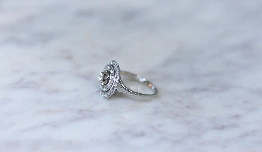 Bague 52 Bague Cible Ronde Art Déco Diamants 58 Facettes