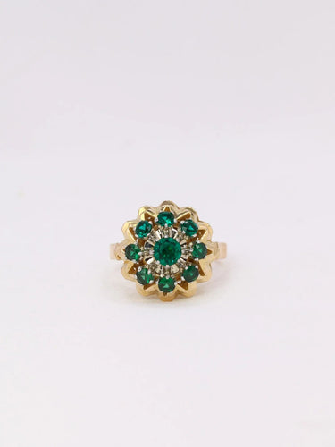 Bague 51 Bague étoile or jaune pierre verte 58 Facettes J382