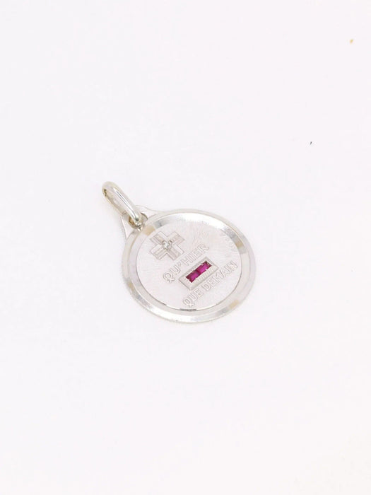 Pendentif AUGIS - Médaille amour ronde or blanc diamant rubis 58 Facettes J630