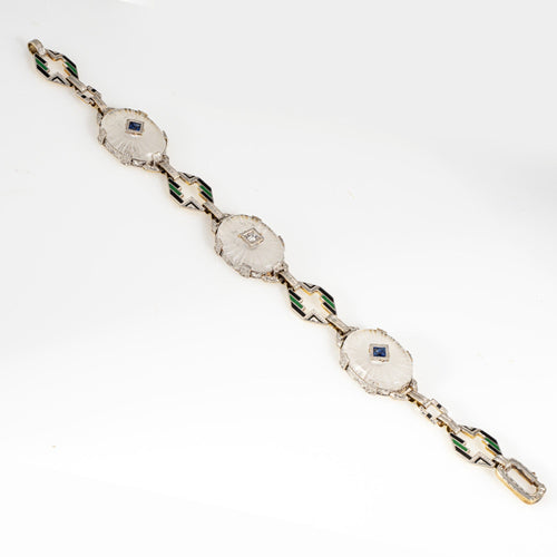 Bracelet Bracelet vintage Art Déco en émail doré avec diamant et verre camphré 58 Facettes G14231