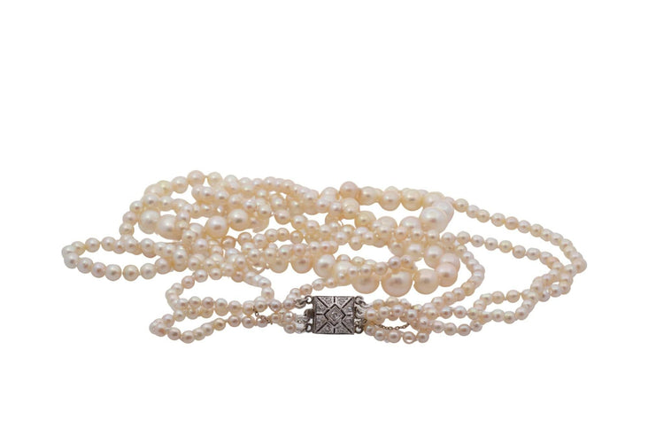 Collier perles de culture et fermoir en diamants 58 Facettes