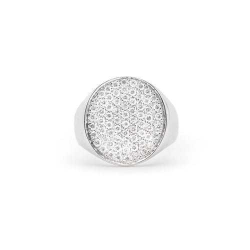 Bague Chevalière en or blanc sertie de diamants pavés 58 Facettes 7242