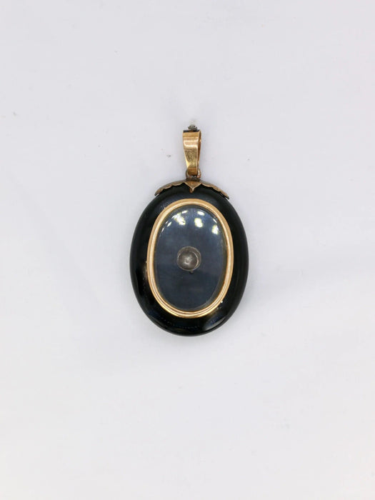 Pendentif Pendentif ancien porte-souvenir or argent onyx diamants 58 Facettes J286