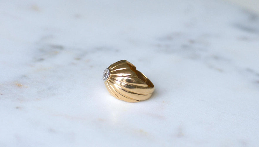 Bague 47 Bague Boule à Gaudrons Diamant sur Or et Platine 58 Facettes