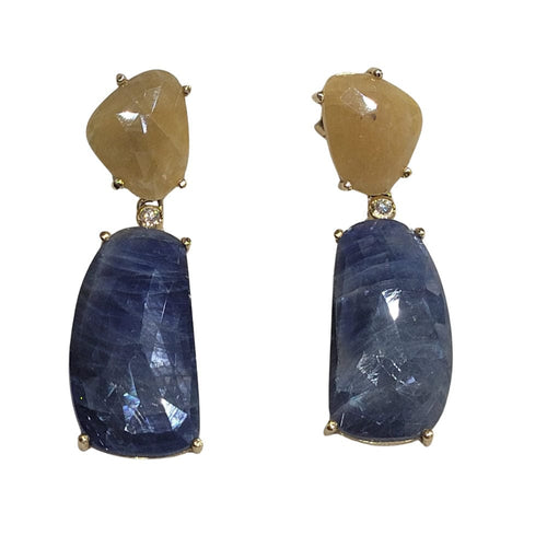 Boucles d'oreilles Boucles d'oreilles en saphir bleu et jaune serties de diamants 58 Facettes T525