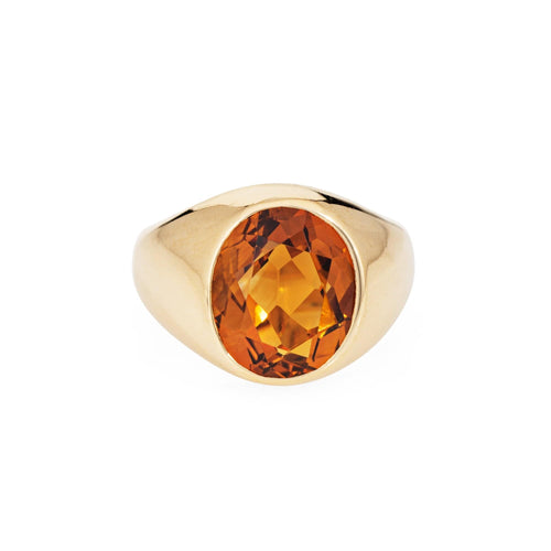 Chevalière en or jaune 6 carats avec citrine de Madère