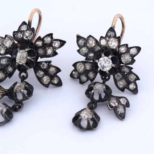 Boucles d'oreilles Boucles d’oreilles victoriennes en or 12k, argent 925 et diamants 58 Facettes OR14