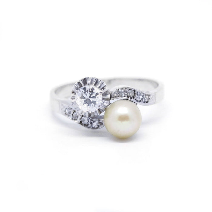 Bague 54 Bague or blanc perle et diamants 58 Facettes 200036R