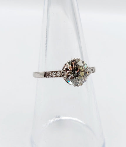 Bague 52.5 Bague solitaire Art déco en platine et diamant taille ancienne 1,40 carat 58 Facettes A06491