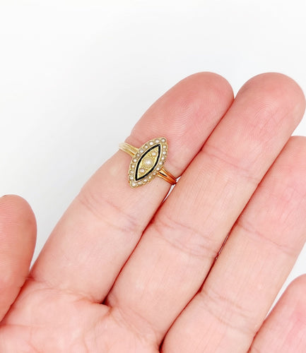 Bague 51 Bague marquise victorienne or rose 18k perles et émail noir (circa 1890) 58 Facettes A06200