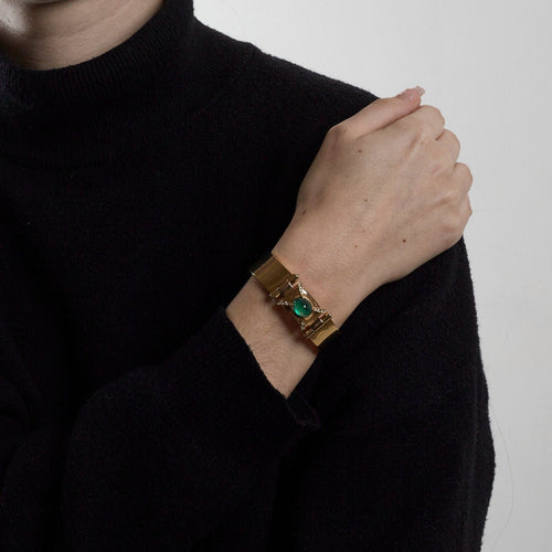 Bracelet Vintage en Or Jaune avec Émeraude en cabochon