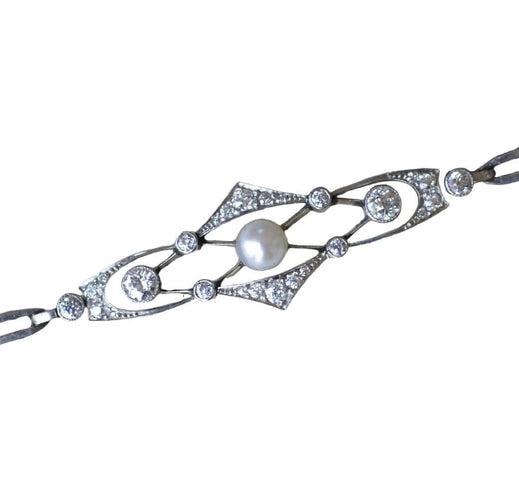 Bracelet Bracelet Art Deco Perle Fine et Diamants sur Platine 58 Facettes