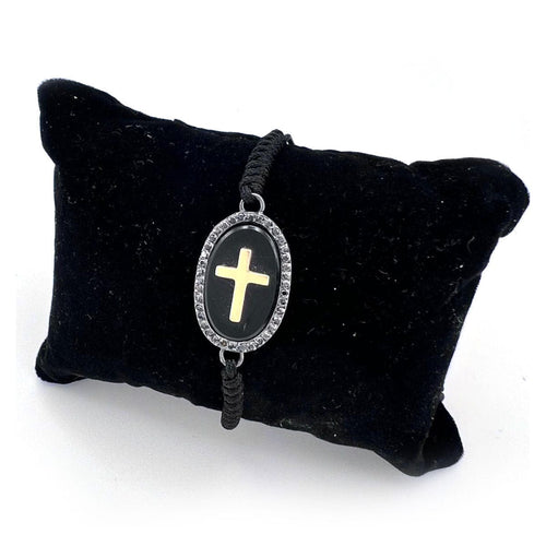 Bracelet Bracelet CROSS en or jaune, diamants noirs et onyx 58 Facettes UKA000081GM