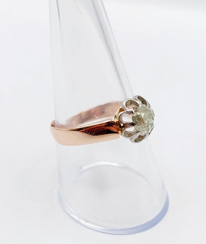 Bague solitaire or rose et platine, diamant 0,70 carat taille ancienne (circa 1900)