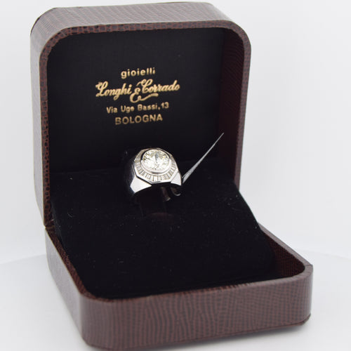 Bague 44 Bague vintage en or blanc 18 carats avec diamant central et diamants 58 Facettes