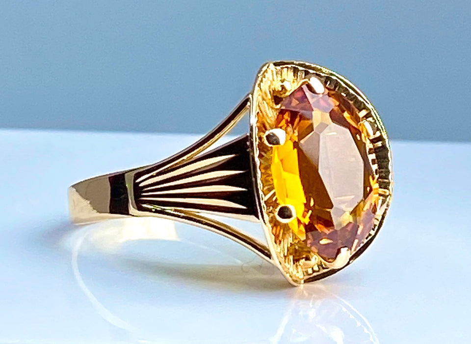 Bague style Art Déco or rose citrine