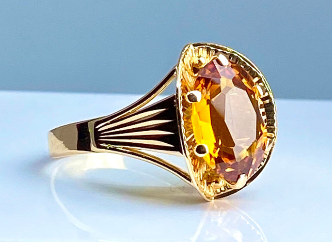 Bague 55 Bague style Art Déco or rose citrine 58 Facettes AB380