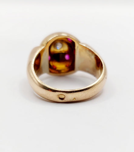 Bague 53 Bague art déco dôme bombé or rose diamant et rubis serti étoilé 58 Facettes A04368