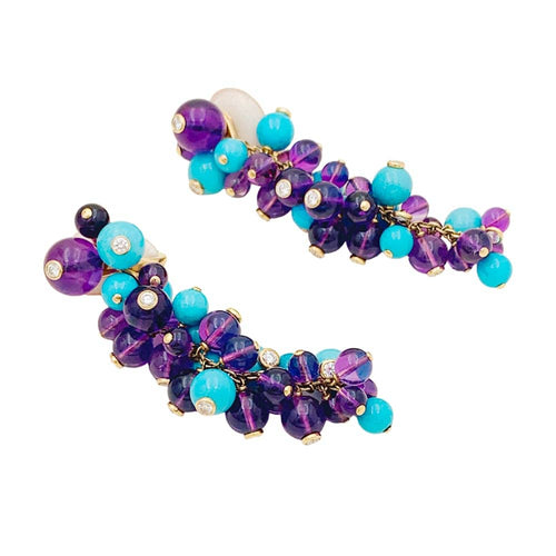 Boucles d'oreilles Boucles d'oreilles Cartier, "Délices de Goa", or rose, améthystes, turquoises et diamants. 58 Facettes 35057
